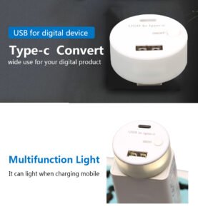 Mini light with USB port and Type C port charger